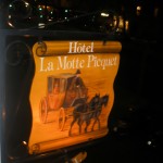 Hotel sign from our window at night