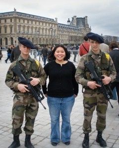 Kathryn makes more friends outside the Louvre